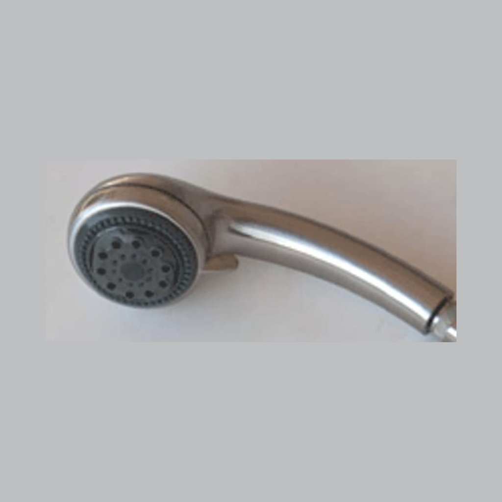 Adjustable handheld shower head with three spray positions in a sleek chrome finish.