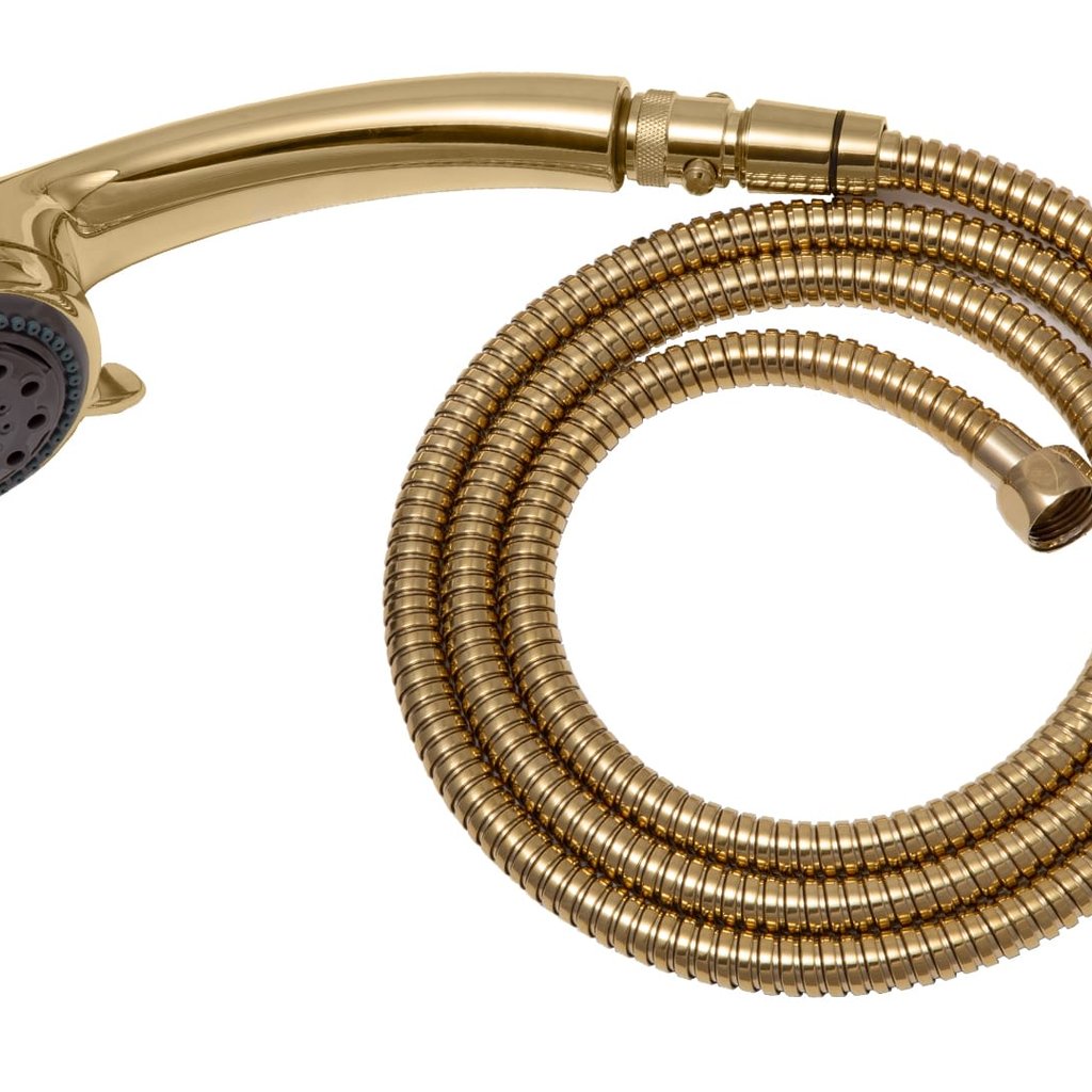 Handheld shower head kit featuring a stainless steel hose and shower head for exceptional water pressure.