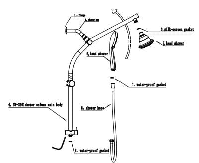 Mariner 7 Dual Shower Head System  With Adjustable Height Shower Arm