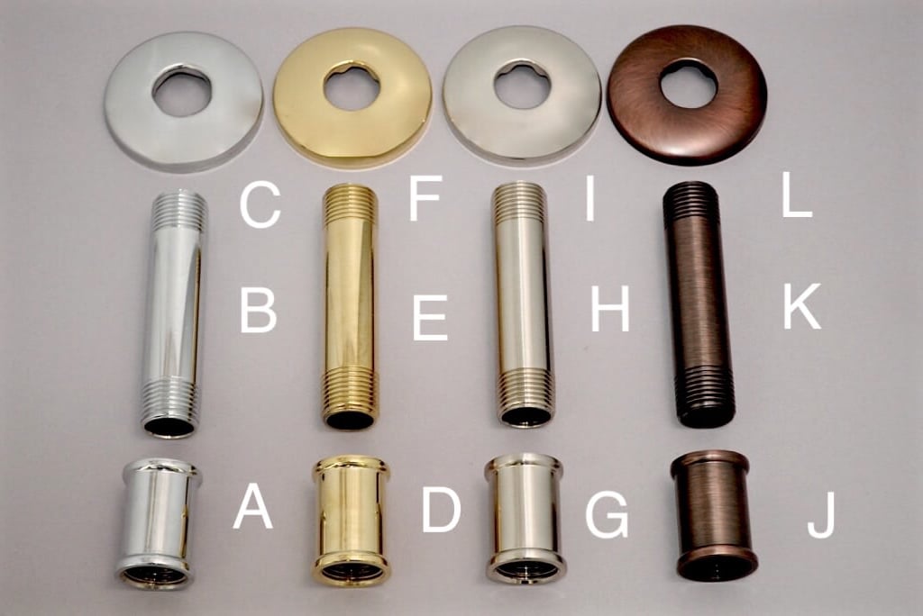 Replacement Shower Arm Couplings, Pipe Nipples, Wall and Ceiling Flanges (Sold Separately)